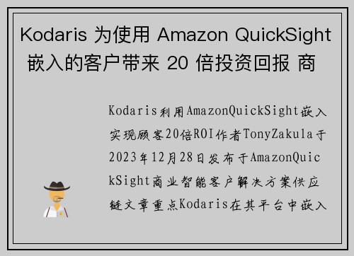 Kodaris 为使用 Amazon QuickSight 嵌入的客户带来 20 倍投资回报 商业智