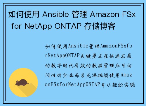 如何使用 Ansible 管理 Amazon FSx for NetApp ONTAP 存储博客