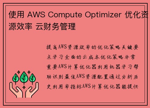 使用 AWS Compute Optimizer 优化资源效率 云财务管理
